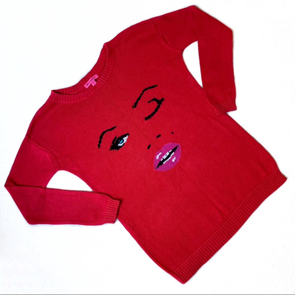 Betsey Johnson Red Winking Marilyn Monroe Sweater